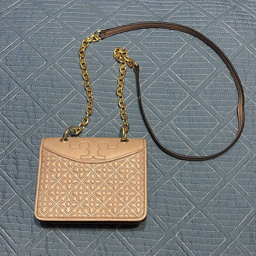 Tory Burch Taupe Leather Mini Alexa Crossbody Bag
